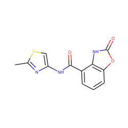 Cc1nc(NC(=O)c2cccc3oc(=O)[nH]c23)cs1 ZINC000028881336