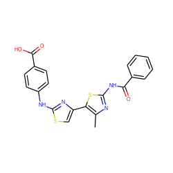 Cc1nc(NC(=O)c2ccccc2)sc1-c1csc(Nc2ccc(C(=O)O)cc2)n1 ZINC000001895767