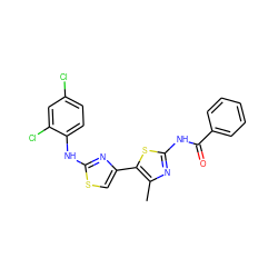 Cc1nc(NC(=O)c2ccccc2)sc1-c1csc(Nc2ccc(Cl)cc2Cl)n1 ZINC000008672339