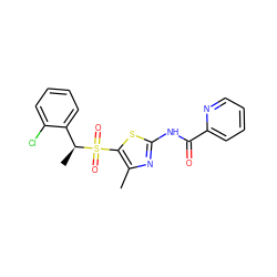 Cc1nc(NC(=O)c2ccccn2)sc1S(=O)(=O)[C@@H](C)c1ccccc1Cl ZINC000198928646