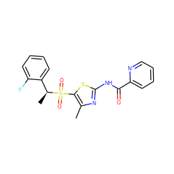 Cc1nc(NC(=O)c2ccccn2)sc1S(=O)(=O)[C@@H](C)c1ccccc1F ZINC000198928610