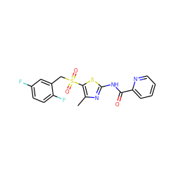 Cc1nc(NC(=O)c2ccccn2)sc1S(=O)(=O)Cc1cc(F)ccc1F ZINC000198924736