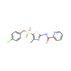 Cc1nc(NC(=O)c2ccccn2)sc1S(=O)(=O)Cc1ccc(Cl)cc1 ZINC000198924864