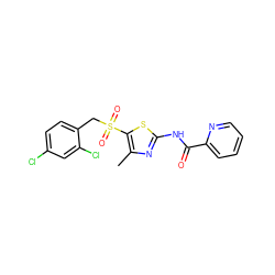 Cc1nc(NC(=O)c2ccccn2)sc1S(=O)(=O)Cc1ccc(Cl)cc1Cl ZINC000198915552