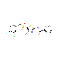 Cc1nc(NC(=O)c2ccccn2)sc1S(=O)(=O)Cc1ccc(F)c(Cl)c1 ZINC000198923223