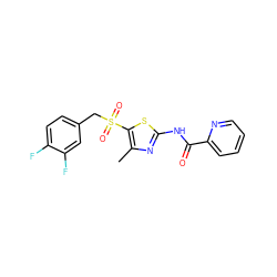 Cc1nc(NC(=O)c2ccccn2)sc1S(=O)(=O)Cc1ccc(F)c(F)c1 ZINC000198923292