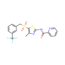 Cc1nc(NC(=O)c2ccccn2)sc1S(=O)(=O)Cc1cccc(C(F)(F)F)c1 ZINC000198923247