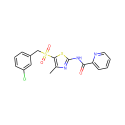 Cc1nc(NC(=O)c2ccccn2)sc1S(=O)(=O)Cc1cccc(Cl)c1 ZINC000222973396