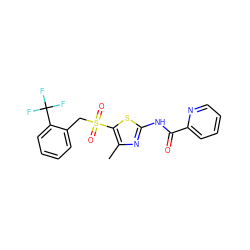 Cc1nc(NC(=O)c2ccccn2)sc1S(=O)(=O)Cc1ccccc1C(F)(F)F ZINC000198919606