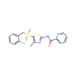 Cc1nc(NC(=O)c2ccccn2)sc1S(=O)(=O)Cc1ccccc1Cl ZINC000198913497