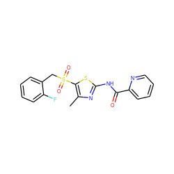 Cc1nc(NC(=O)c2ccccn2)sc1S(=O)(=O)Cc1ccccc1F ZINC000198913531