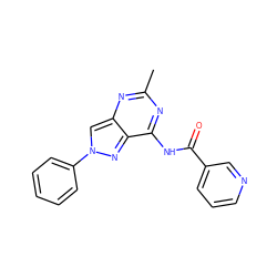 Cc1nc(NC(=O)c2cccnc2)c2nn(-c3ccccc3)cc2n1 ZINC000095581071