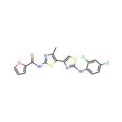 Cc1nc(NC(=O)c2ccco2)sc1-c1csc(Nc2ccc(Cl)cc2Cl)n1 ZINC000008691906