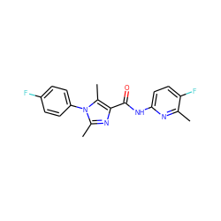 Cc1nc(NC(=O)c2nc(C)n(-c3ccc(F)cc3)c2C)ccc1F ZINC000095605068