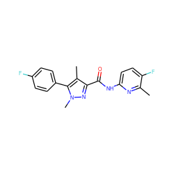 Cc1nc(NC(=O)c2nn(C)c(-c3ccc(F)cc3)c2C)ccc1F ZINC000095604699