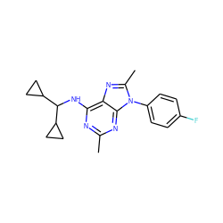 Cc1nc(NC(C2CC2)C2CC2)c2nc(C)n(-c3ccc(F)cc3)c2n1 ZINC000072123178