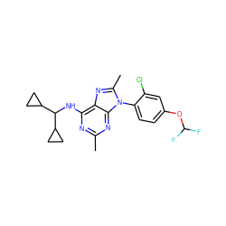 Cc1nc(NC(C2CC2)C2CC2)c2nc(C)n(-c3ccc(OC(F)F)cc3Cl)c2n1 ZINC000068196718