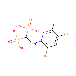 Cc1nc(NC(P(=O)(O)O)P(=O)(O)O)c(Br)cc1Br ZINC000033818246