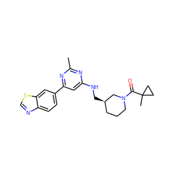 Cc1nc(NC[C@@H]2CCCN(C(=O)C3(C)CC3)C2)cc(-c2ccc3ncsc3c2)n1 ZINC000205827667