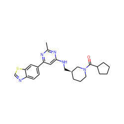 Cc1nc(NC[C@@H]2CCCN(C(=O)C3CCCC3)C2)cc(-c2ccc3ncsc3c2)n1 ZINC000653664385