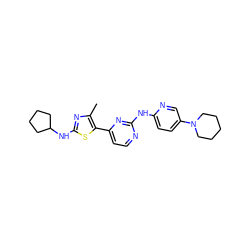 Cc1nc(NC2CCCC2)sc1-c1ccnc(Nc2ccc(N3CCCCC3)cn2)n1 ZINC001772606534