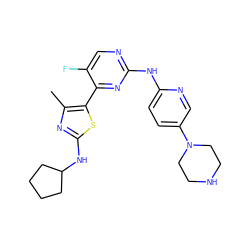 Cc1nc(NC2CCCC2)sc1-c1nc(Nc2ccc(N3CCNCC3)cn2)ncc1F ZINC001772643117