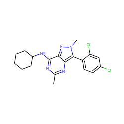 Cc1nc(NC2CCCCC2)c2nn(C)c(-c3ccc(Cl)cc3Cl)c2n1 ZINC000013445111