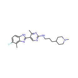 Cc1nc(NCCCC2CCN(C)CC2)ncc1-c1nc2c(C)c(F)ccc2[nH]1 ZINC000114196335