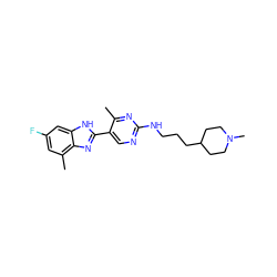 Cc1nc(NCCCC2CCN(C)CC2)ncc1-c1nc2c(C)cc(F)cc2[nH]1 ZINC000043175814