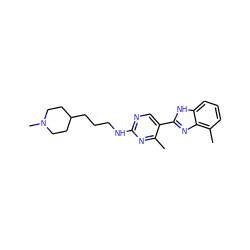 Cc1nc(NCCCC2CCN(C)CC2)ncc1-c1nc2c(C)cccc2[nH]1 ZINC000139012990