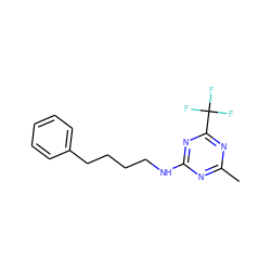 Cc1nc(NCCCCc2ccccc2)nc(C(F)(F)F)n1 ZINC000103282887