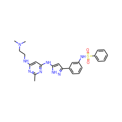 Cc1nc(NCCN(C)C)cc(Nc2cc(-c3cccc(NS(=O)(=O)c4ccccc4)c3)n[nH]2)n1 ZINC000072175970