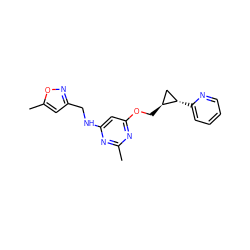 Cc1nc(NCc2cc(C)on2)cc(OC[C@H]2C[C@@H]2c2ccccn2)n1 ZINC000205803423