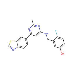 Cc1nc(NCc2cc(O)ccc2F)cc(-c2ccc3ncsc3c2)n1 ZINC000141822988