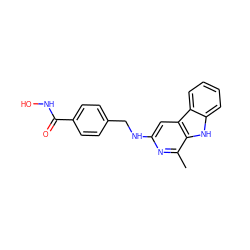 Cc1nc(NCc2ccc(C(=O)NO)cc2)cc2c1[nH]c1ccccc12 ZINC000221750610