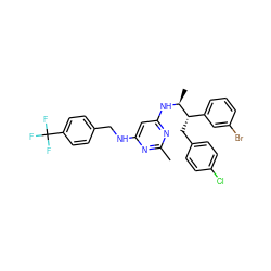 Cc1nc(NCc2ccc(C(F)(F)F)cc2)cc(N[C@@H](C)[C@@H](Cc2ccc(Cl)cc2)c2cccc(Br)c2)n1 ZINC000043062339