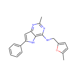 Cc1nc(NCc2ccc(C)o2)c2[nH]c(-c3ccccc3)cc2n1 ZINC000100867682