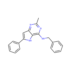 Cc1nc(NCc2ccccc2)c2[nH]c(-c3ccccc3)cc2n1 ZINC000013835016