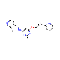 Cc1nc(NCc2ccncc2C)cc(OC[C@H]2C[C@@H]2c2ccccn2)n1 ZINC000205895923