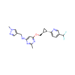 Cc1nc(NCc2cnn(C)c2)cc(OC[C@H]2C[C@@H]2c2ccc(C(F)F)cn2)n1 ZINC000205801570