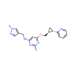 Cc1nc(NCc2cnn(C)c2)cc(OC[C@H]2C[C@@H]2c2ccccn2)n1 ZINC000205805598