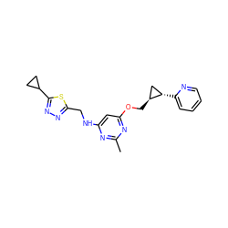 Cc1nc(NCc2nnc(C3CC3)s2)cc(OC[C@H]2C[C@@H]2c2ccccn2)n1 ZINC000205824845