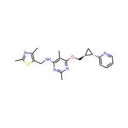 Cc1nc(NCc2sc(C)nc2C)c(C)c(OC[C@H]2C[C@@H]2c2ccccn2)n1 ZINC000205843291