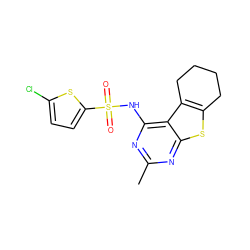 Cc1nc(NS(=O)(=O)c2ccc(Cl)s2)c2c3c(sc2n1)CCCC3 ZINC000002659375