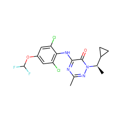 Cc1nc(Nc2c(Cl)cc(OC(F)F)cc2Cl)c(=O)n([C@H](C)C2CC2)n1 ZINC000049034690