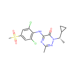 Cc1nc(Nc2c(Cl)cc(S(C)(=O)=O)cc2Cl)c(=O)n([C@@H](C)C2CC2)n1 ZINC000049111286