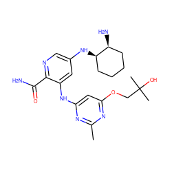 Cc1nc(Nc2cc(N[C@@H]3CCCC[C@@H]3N)cnc2C(N)=O)cc(OCC(C)(C)O)n1 ZINC000299858346