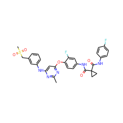 Cc1nc(Nc2cccc(CS(C)(=O)=O)c2)cc(Oc2ccc(NC(=O)C3(C(=O)Nc4ccc(F)cc4)CC3)cc2F)n1 ZINC000169350854