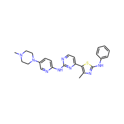 Cc1nc(Nc2ccccc2)sc1-c1ccnc(Nc2ccc(N3CCN(C)CC3)cn2)n1 ZINC001772613535