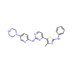 Cc1nc(Nc2ccccc2)sc1-c1ccnc(Nc2ccc(N3CCNCC3)cn2)n1 ZINC001772655341